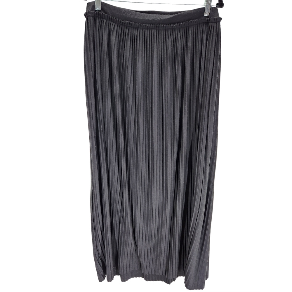 Bobeau Pleated Swing Ruffle Skirt Womens  Large Black Long Maxi